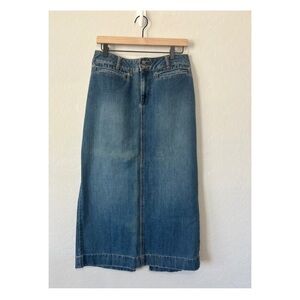 Old Navy Vintage Denim Midi Skirt Slit 90s Cotton Blue Low Rise Size 8